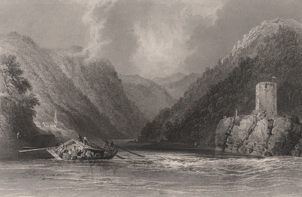 The Wirbel & Kaustein, Sankt Nikola an der Donau, Austria. Danube. BARTLETT 1840